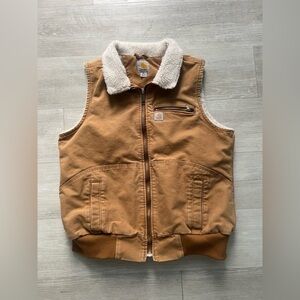 Carhartt Women’s Wildwood Sherpa-Lined Duck Vest Brown XL 16/18 No Hood